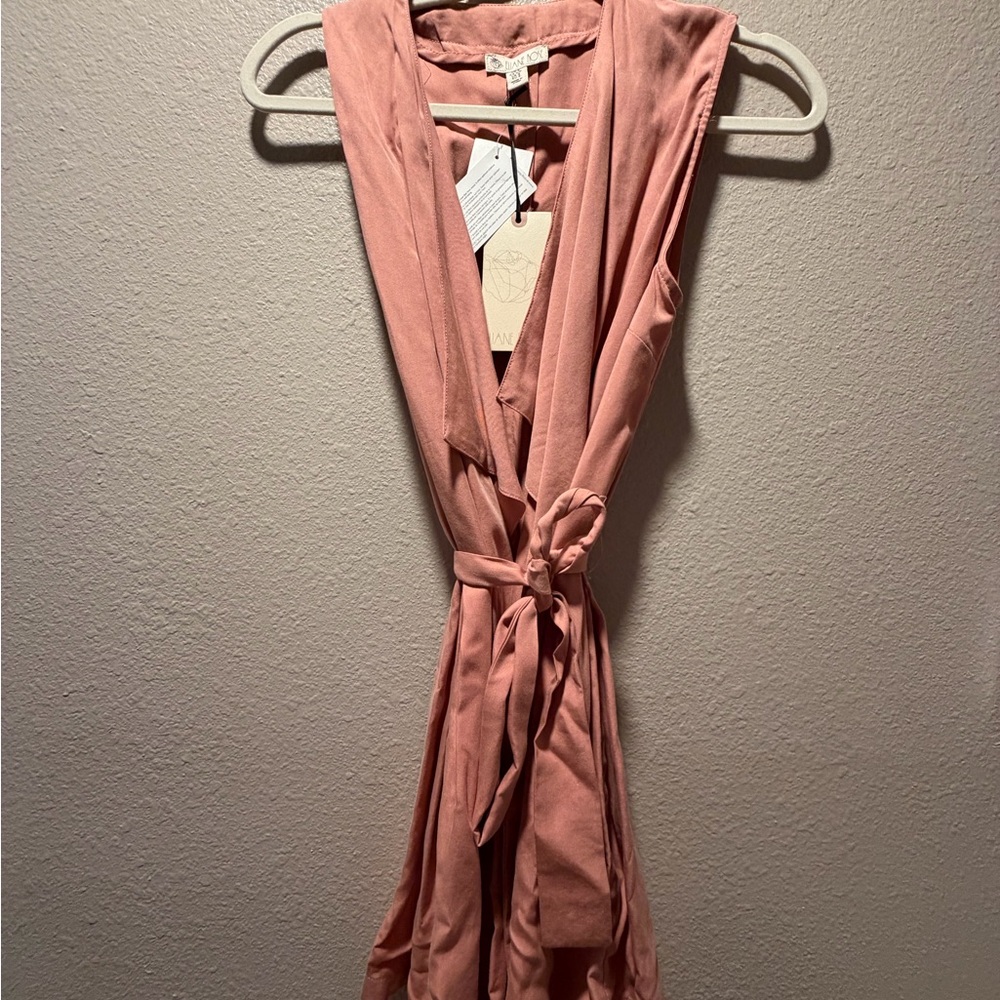 Elegant Pink Sleeveless Wrap Dress